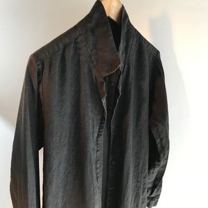BLACK LINEN long shirt dress-medium